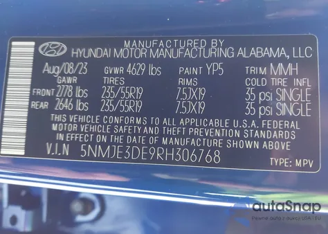 2024 Hyundai Tucson Limited из США, поврежденный, VIN 5NMJE3DE9RH306768